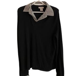 Notations XL 2 piece Black Sweater with Black and White Collar Cuffs Preppy Work